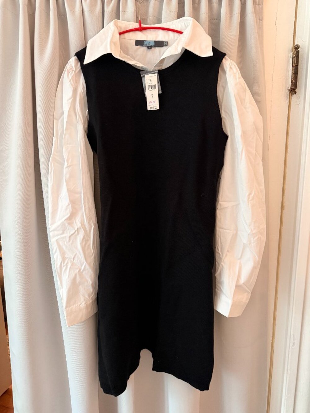 NWT Eva Franco Sweater Shirt Dress Black & White Collared Mini Size S